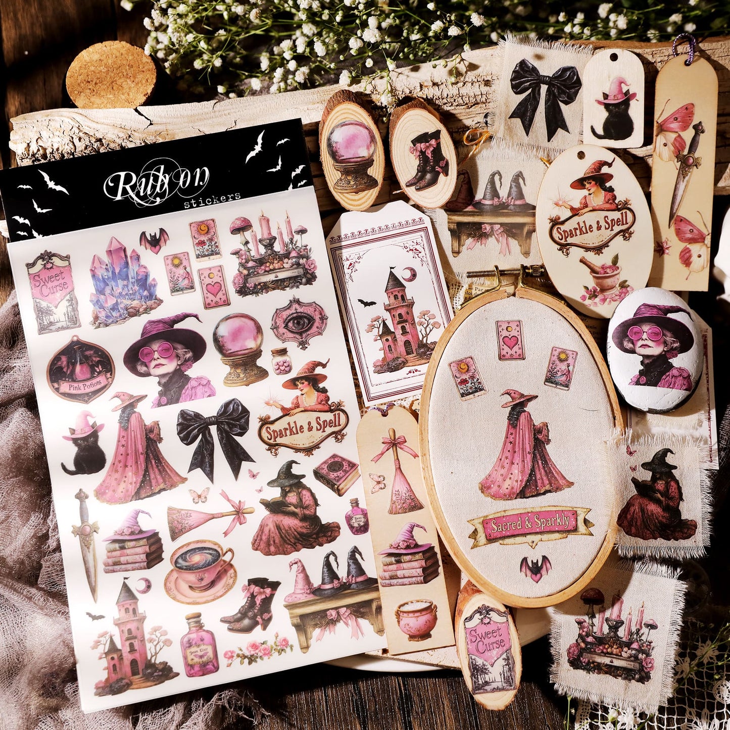 3PCS Pink Halloween Transfer Stickers