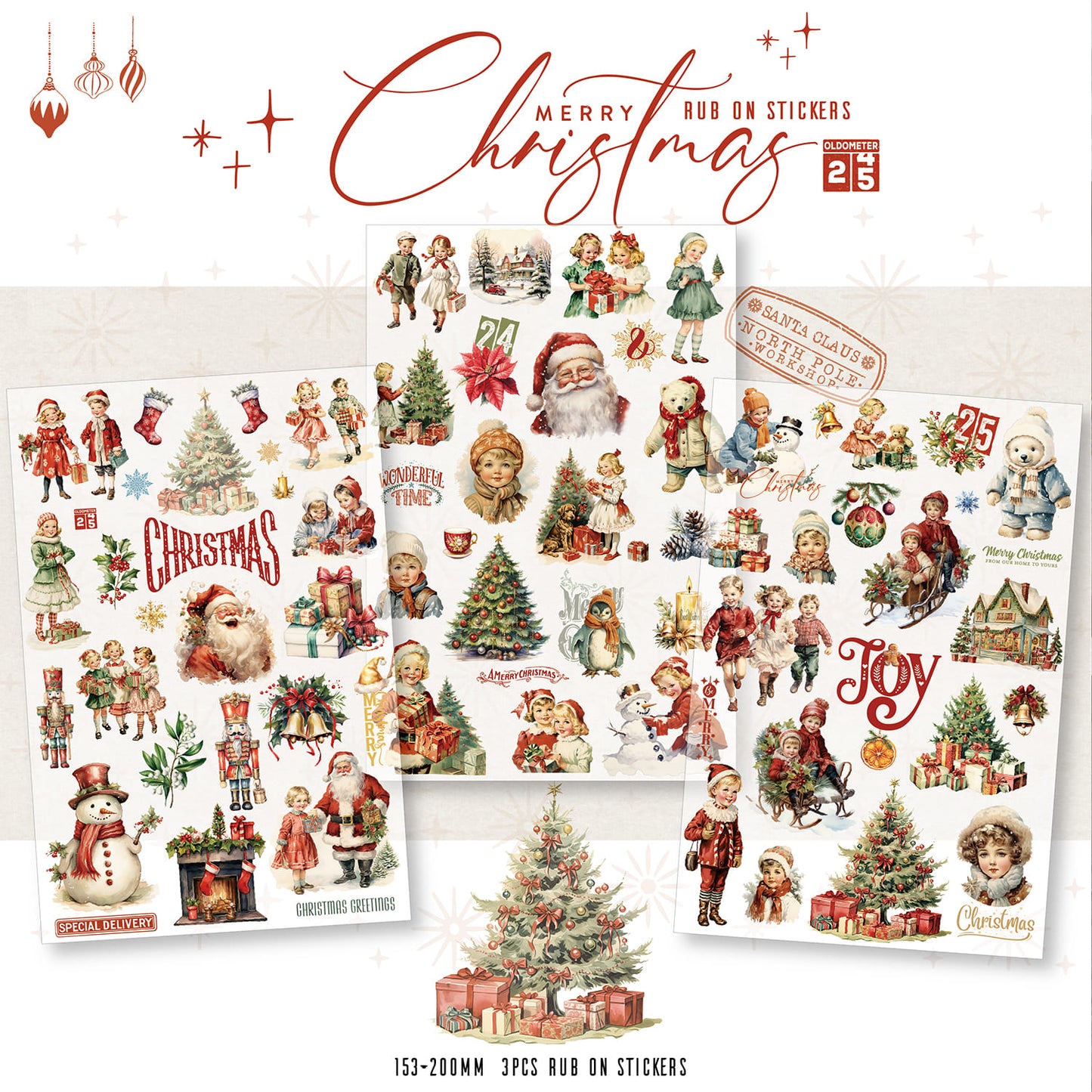 3PCS Vintage Christmas Transfer Stickers
