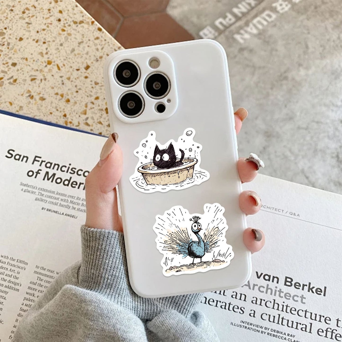 50PCS Cartoon Animal Line Art Doodle Stickers