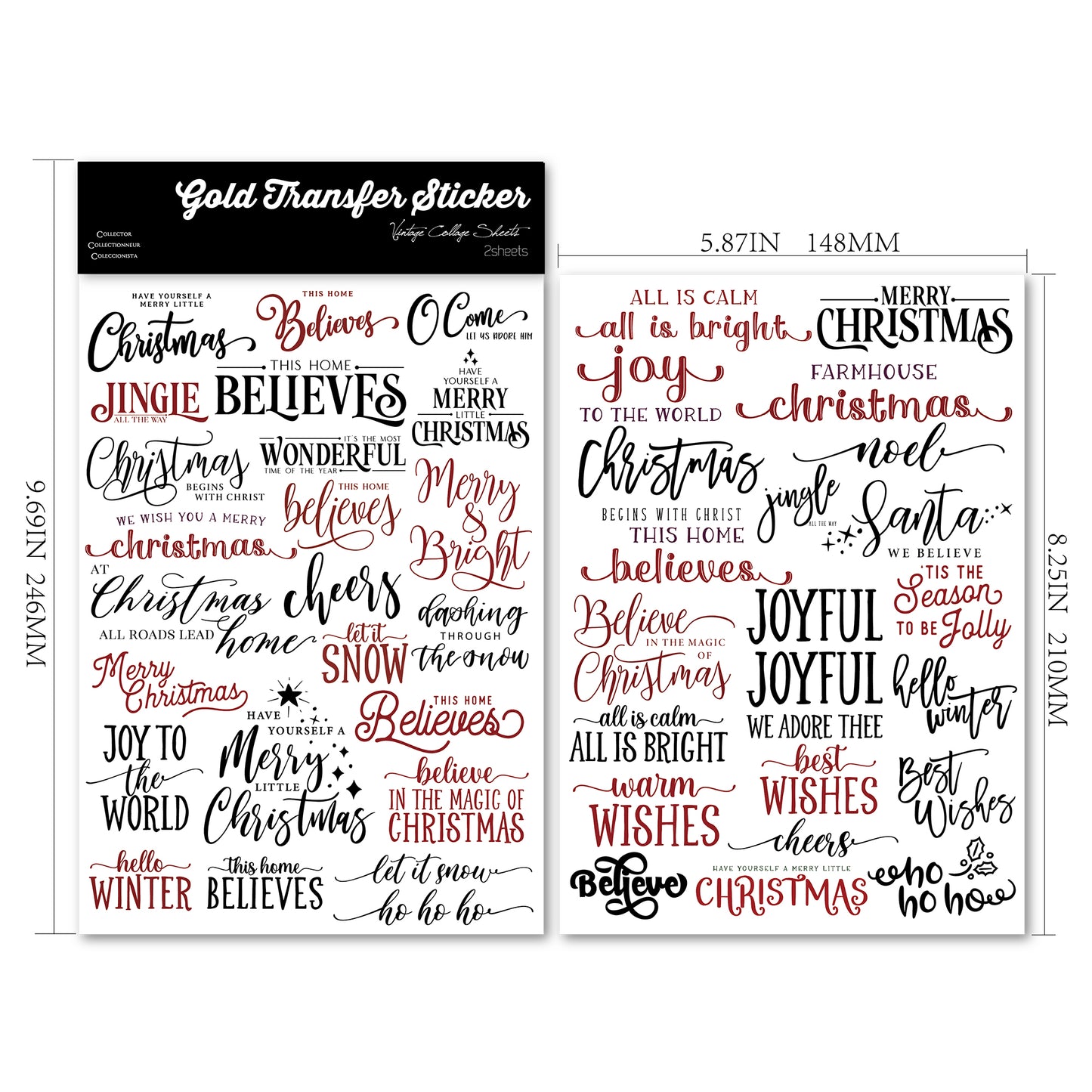 2PCS Christmas Phrase Transfer Stickers