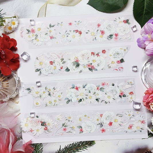 Floral Bloom Die-Cut PET Tape – White & Purple (One Cycle)