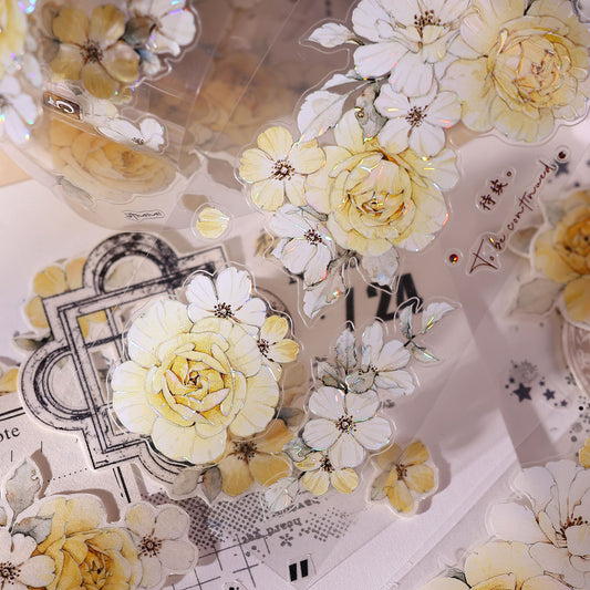 Die-Cut Vintage Yellow Rose PET Tape