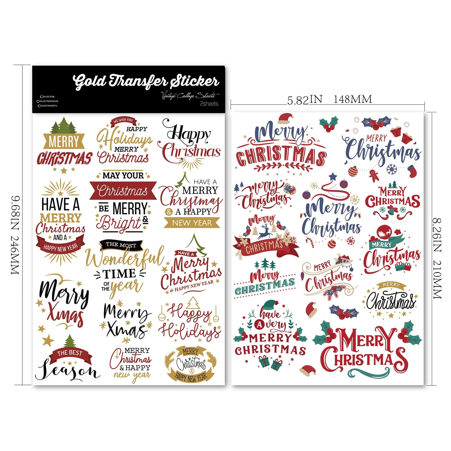 2PCS Christmas Phrase Transfer Stickers