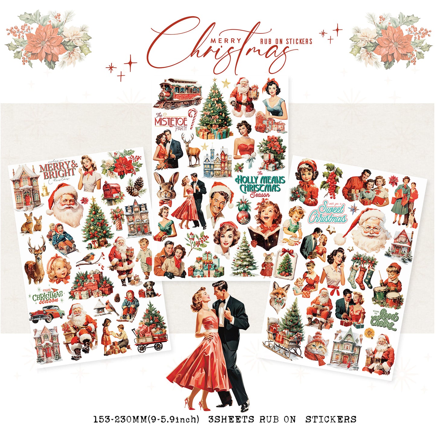 3PCS Retro Christmas Character Transfer Stickers