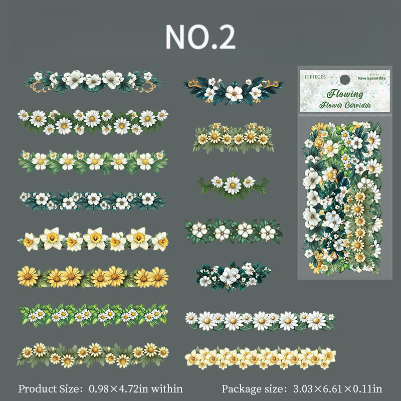 Green floral long strip planner sticker NO.2 – paper sticker for bullet journals, A6/B5 planners, scrapbooks, and mobile cards