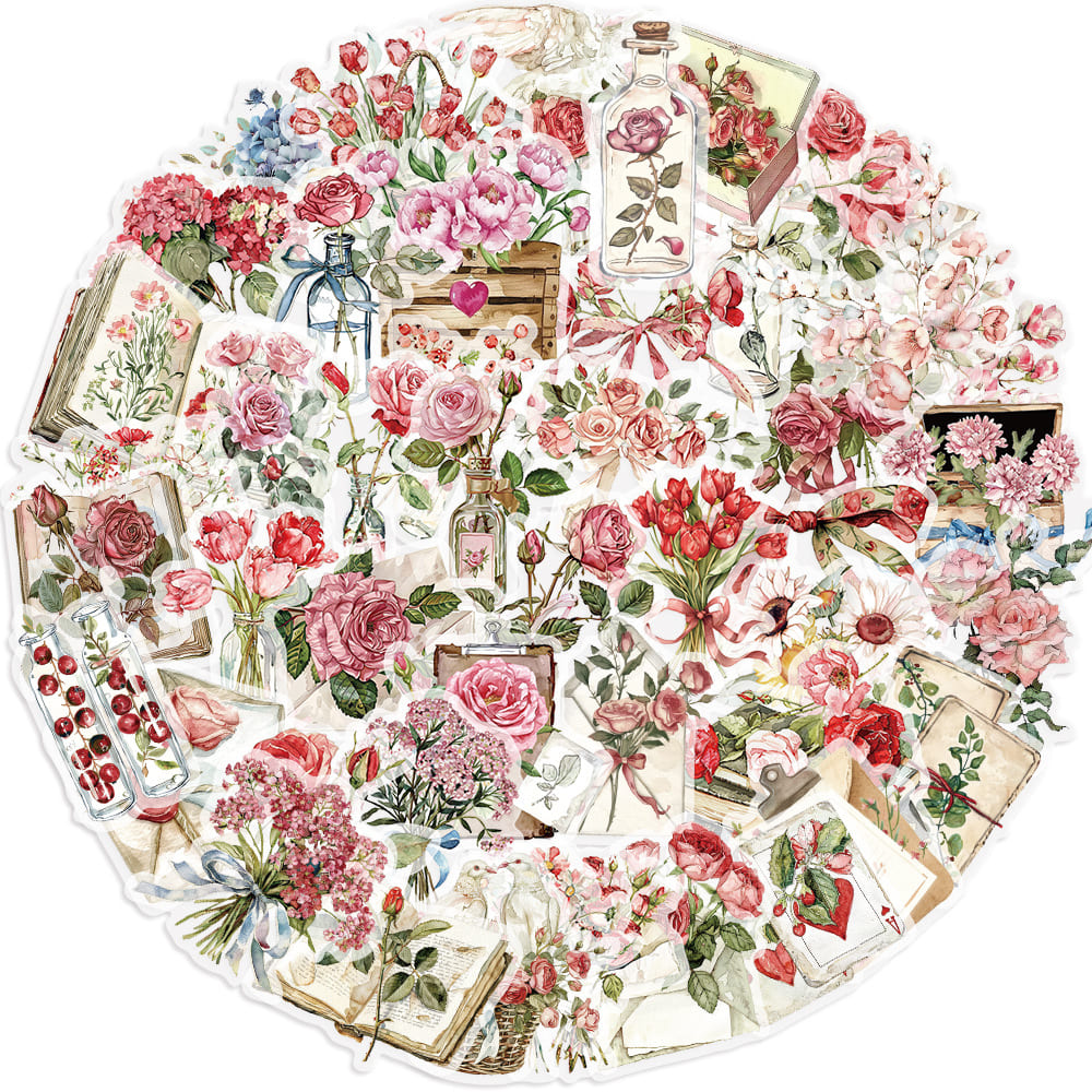 50PCS Pink Floral Sticker Pack