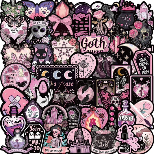 50PCS Black & Pink Gothic Sticker Pack
