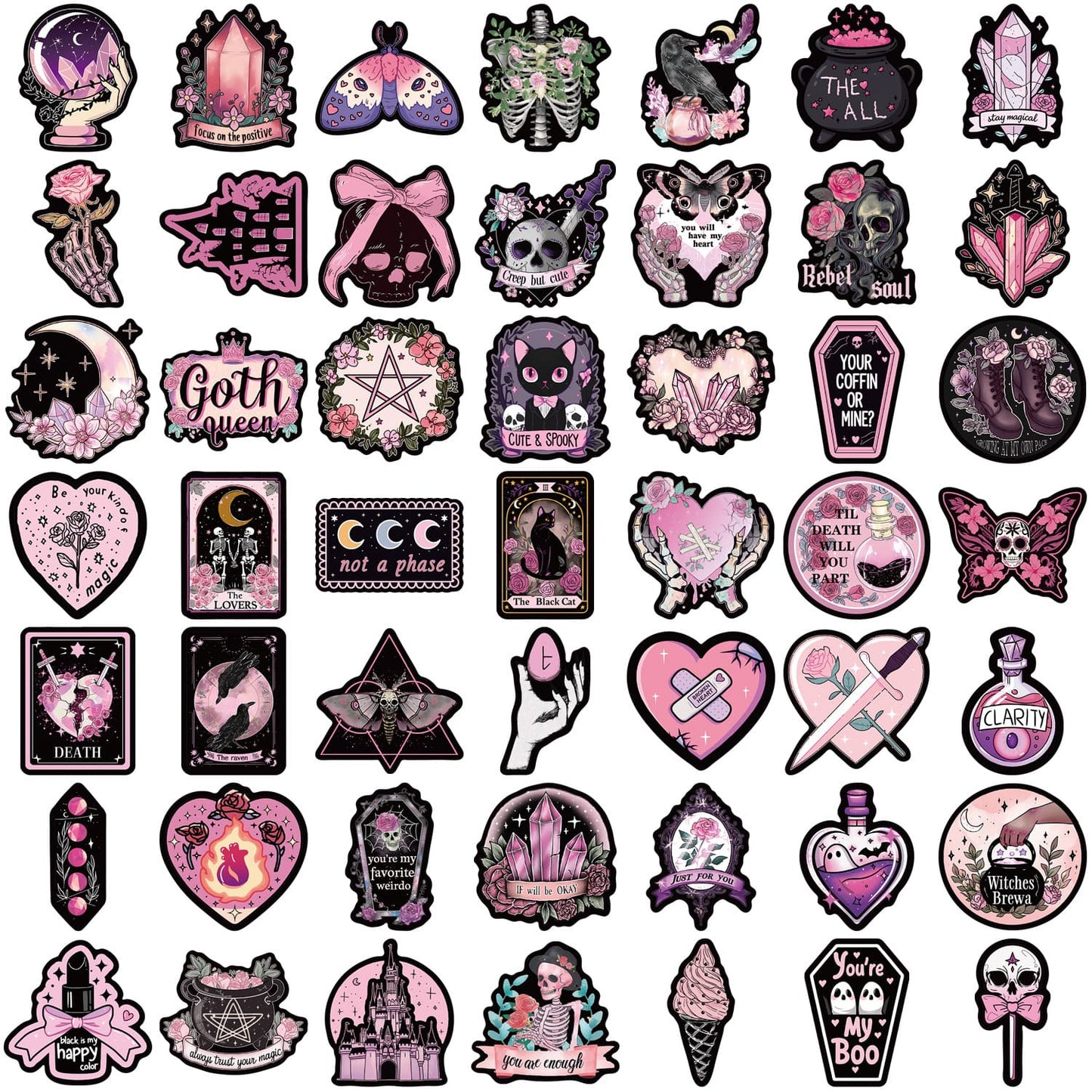 50PCS Black & Pink Gothic Sticker Pack