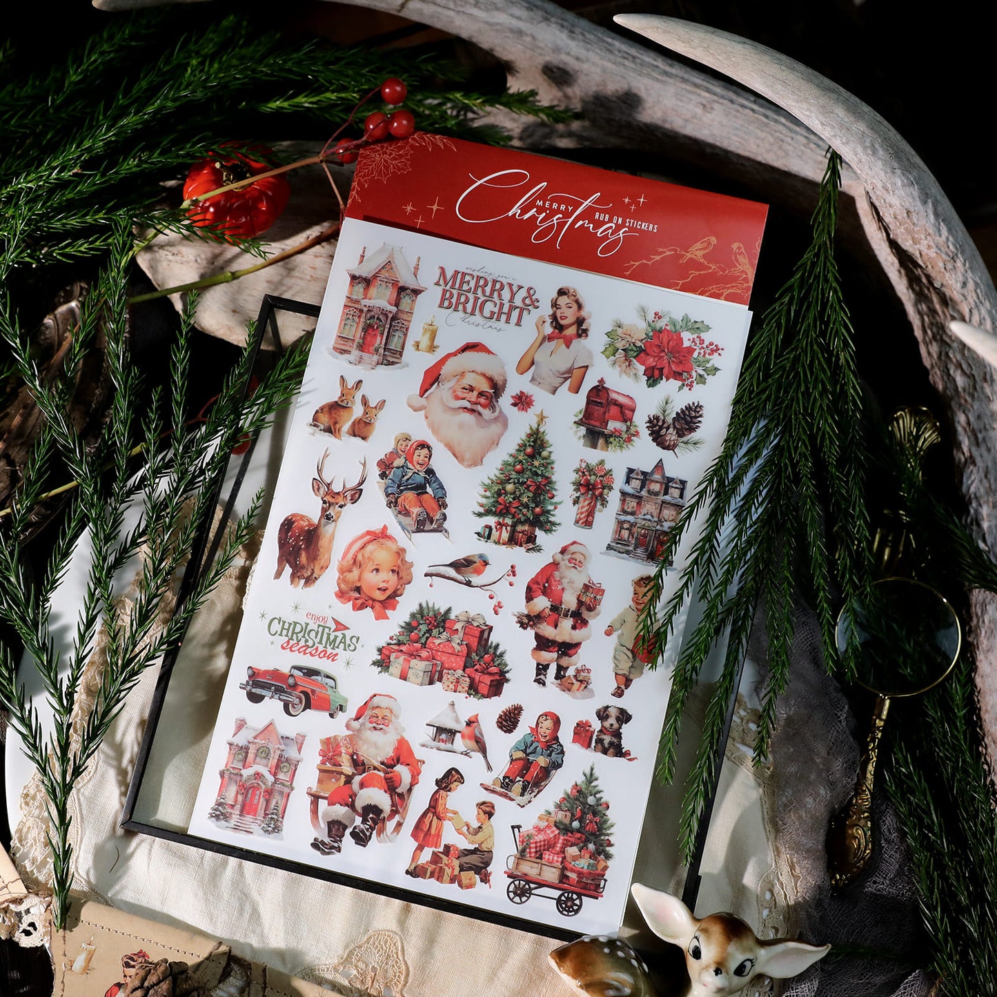 3PCS Retro Christmas Character Transfer Stickers