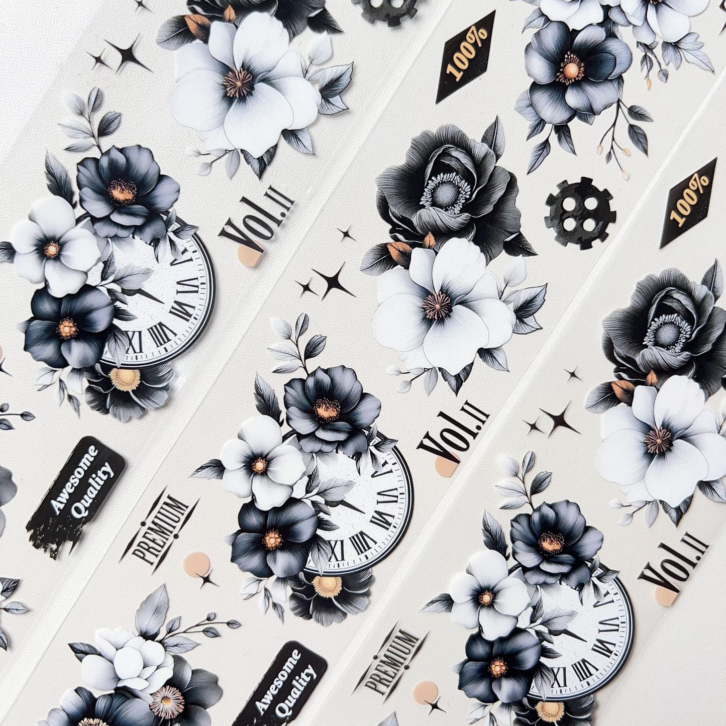 Black and White Flowers PET Tape