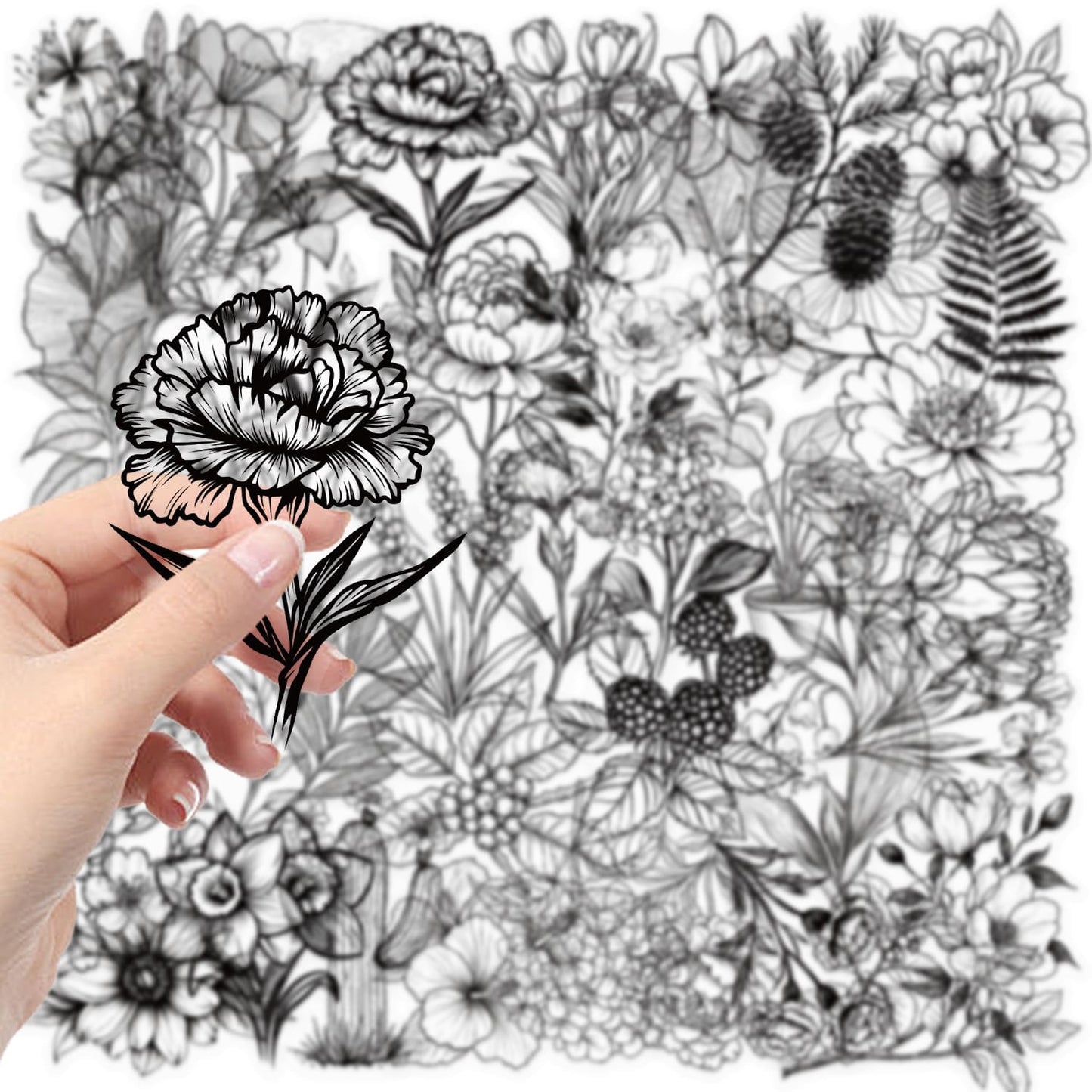 50PCS Black and White Plants Stickers