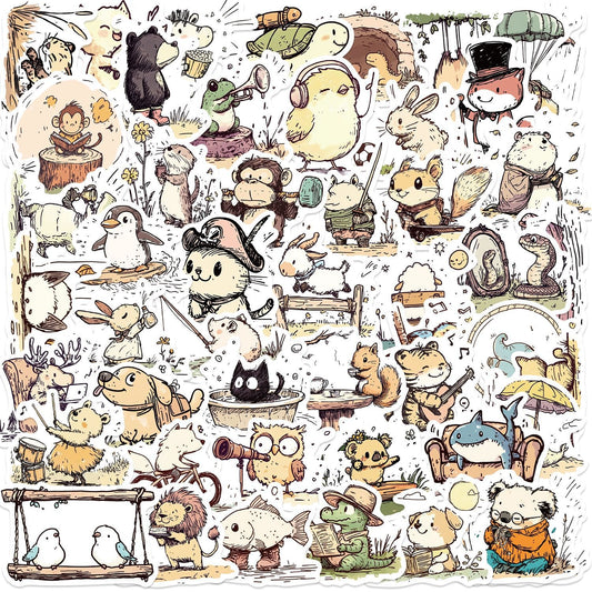 50PCS Cartoon Animal Line Art Doodle Stickers