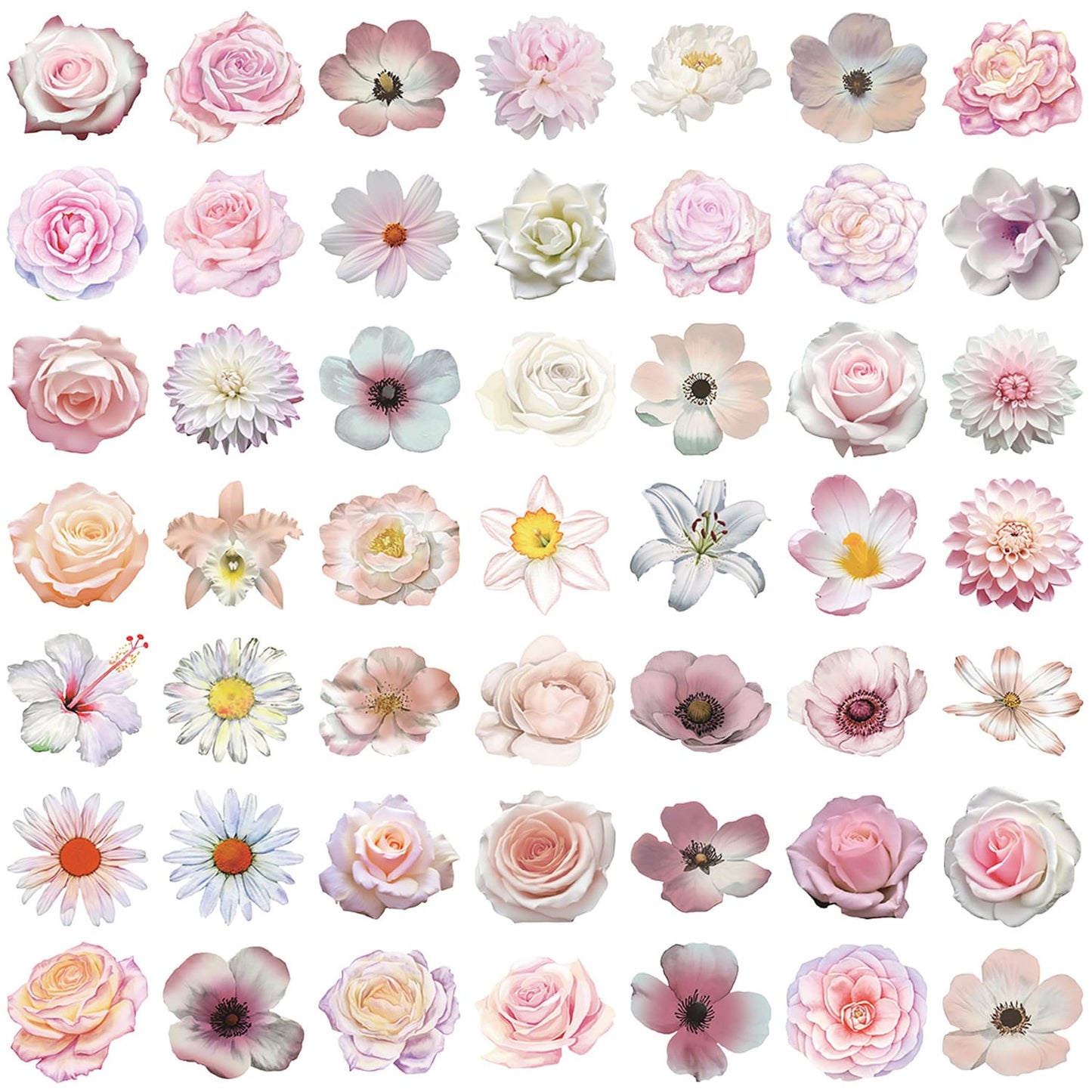 50PCS Pink Flower Stickers