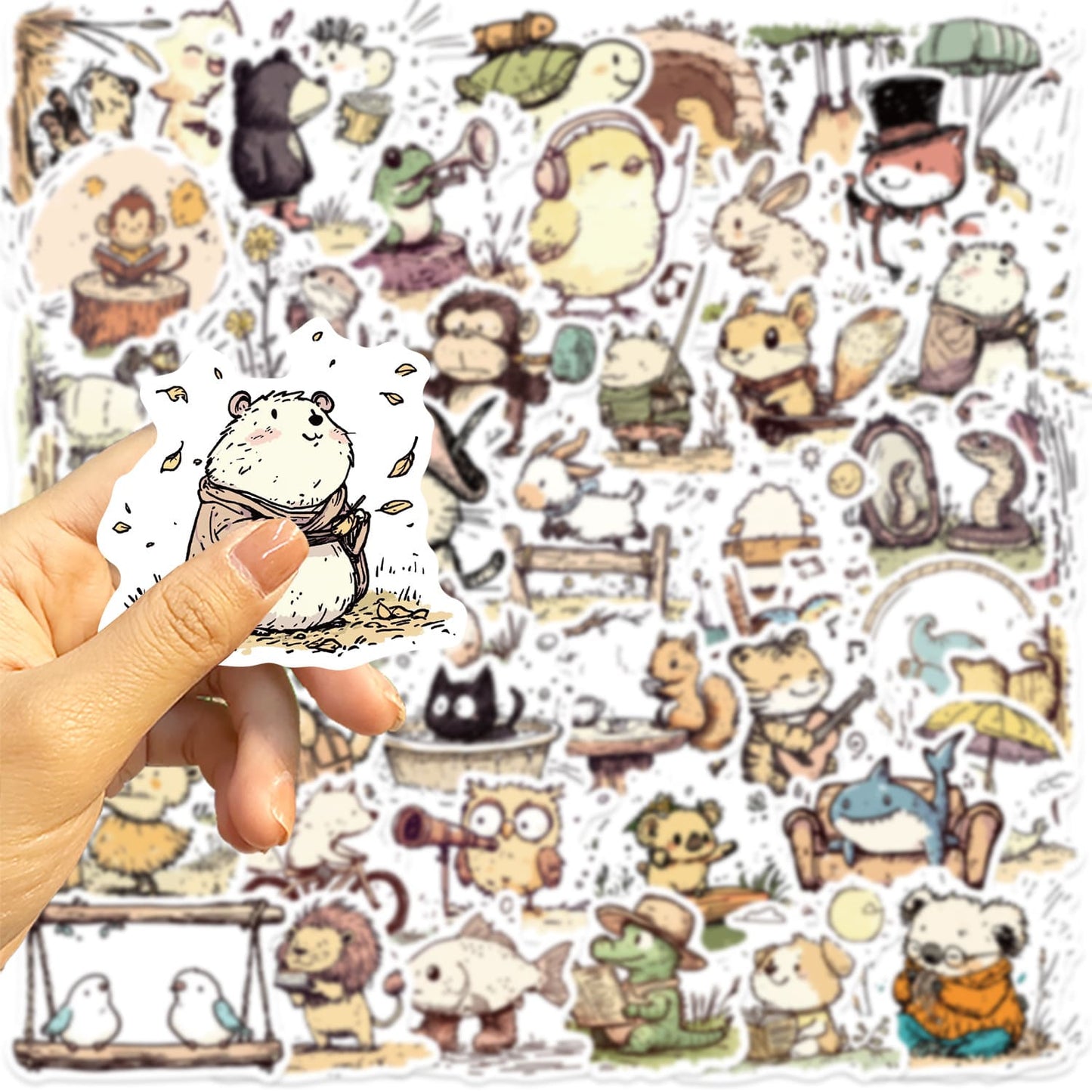 50PCS Cartoon Animal Line Art Doodle Stickers