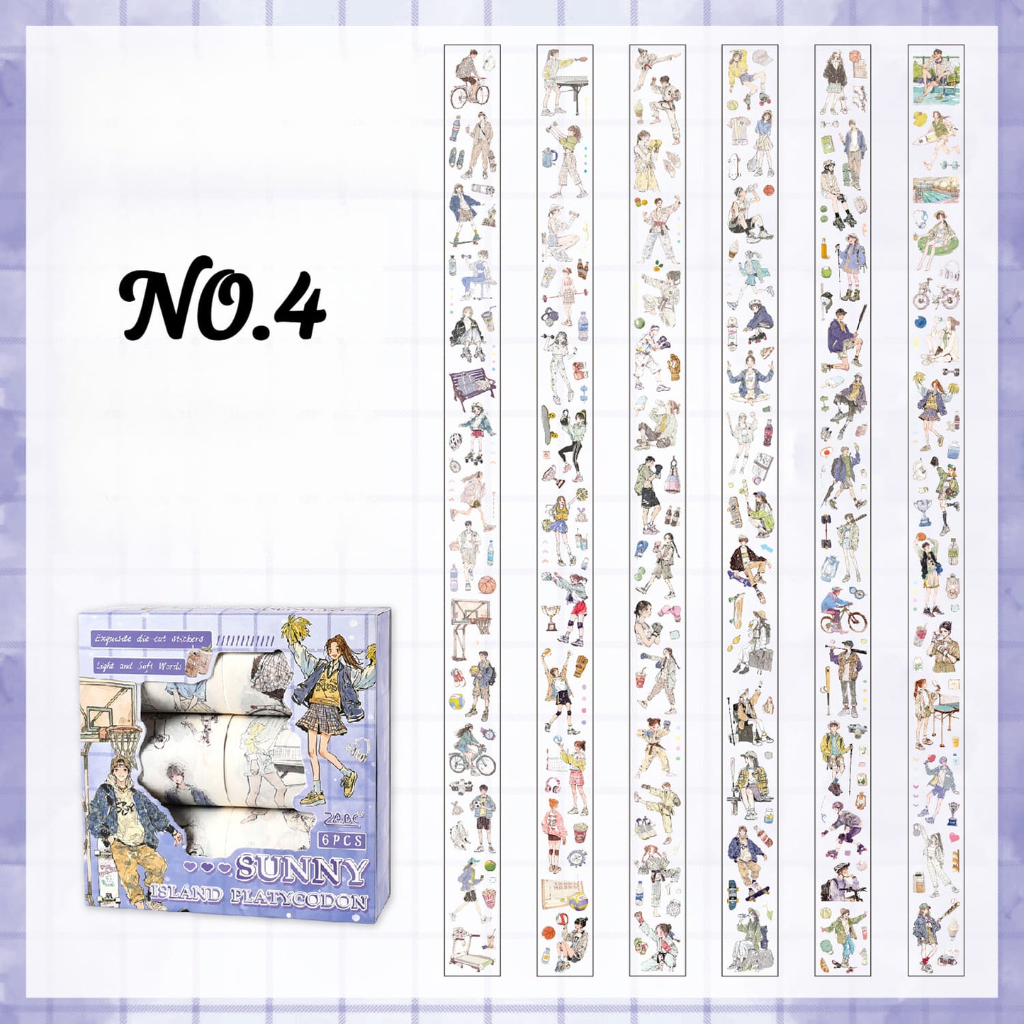 6-Pack Cute Character Die-Cut Washi Tape Set