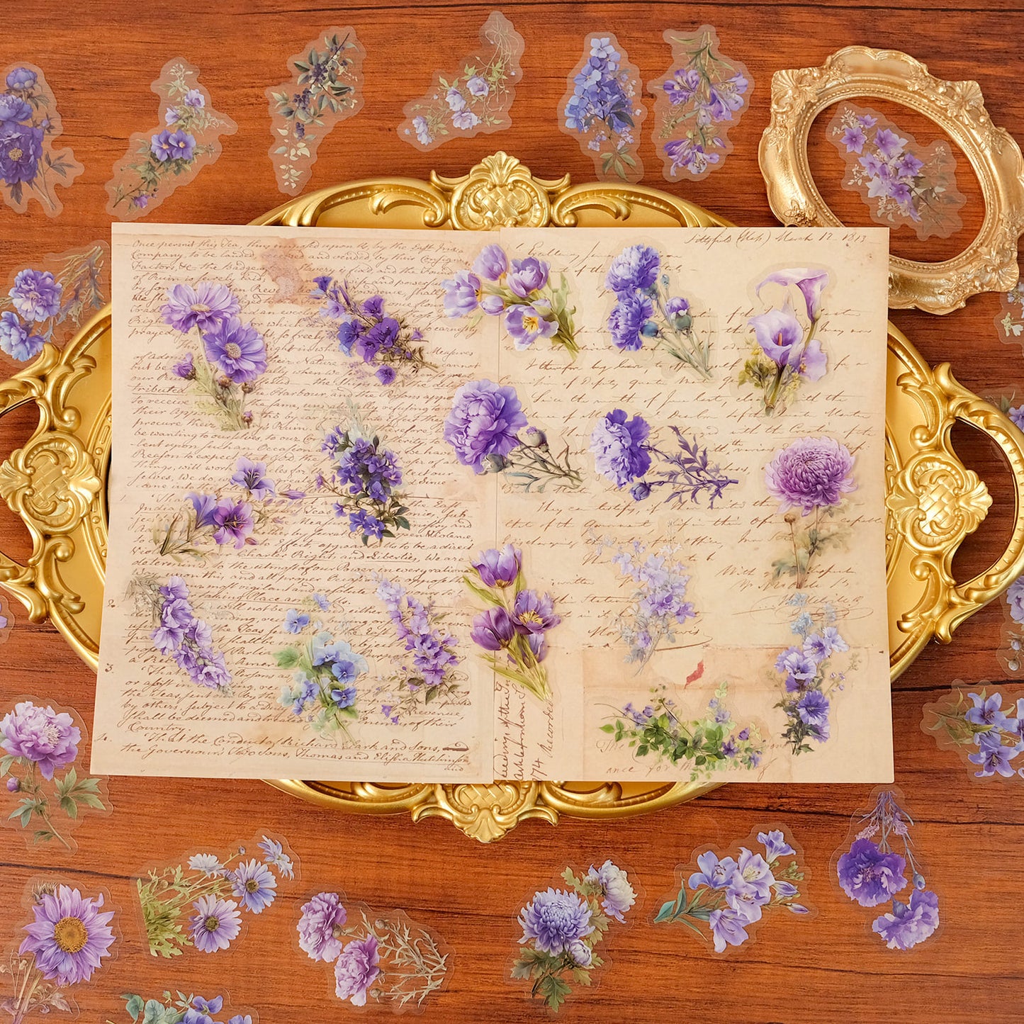50PCS Purple Flower Stickers Pack