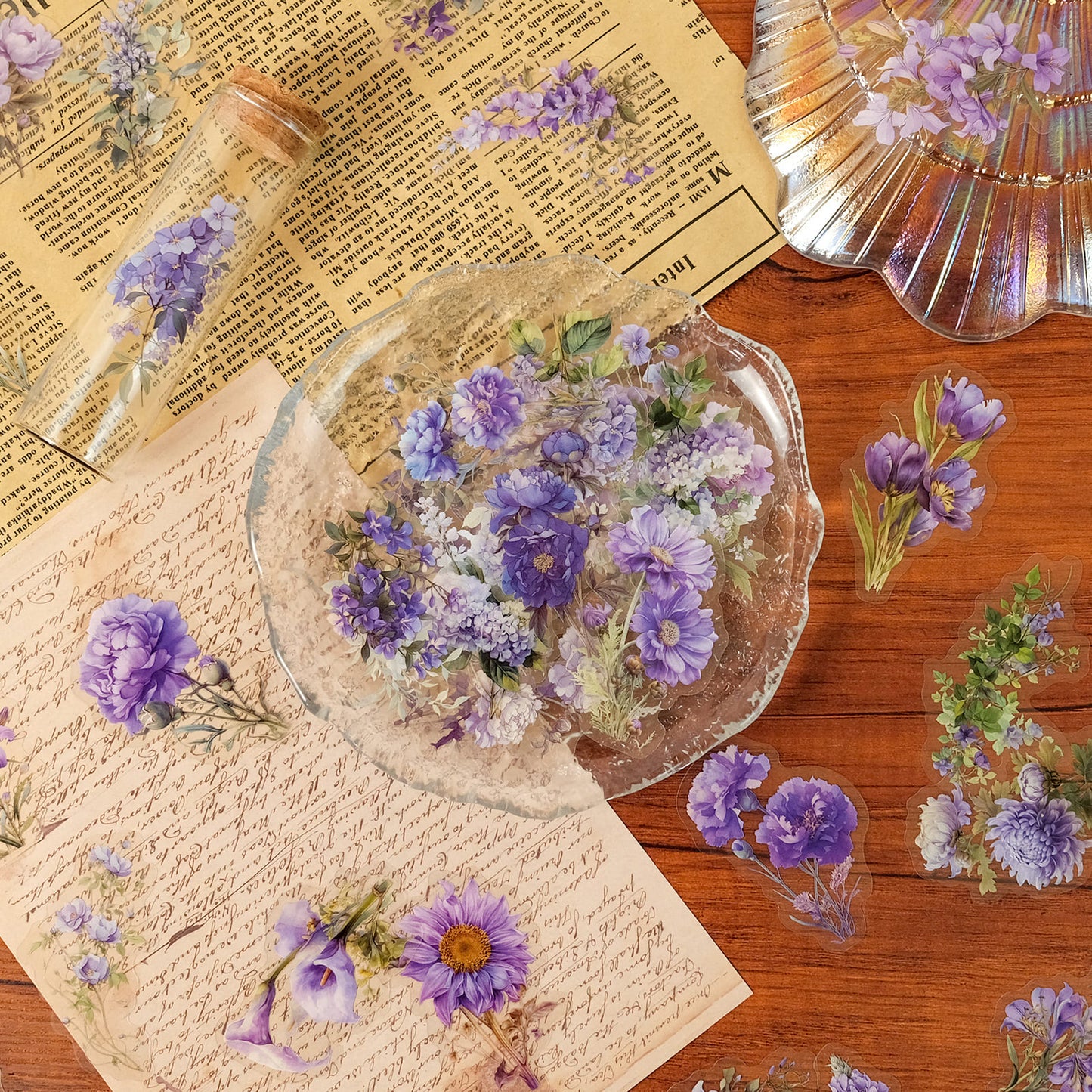 50PCS Purple Flower Stickers Pack