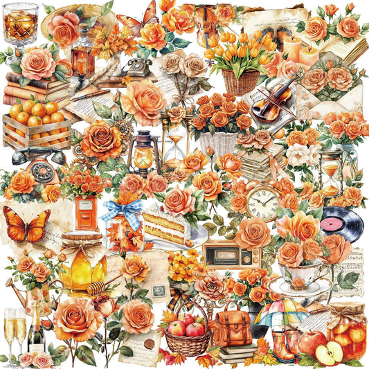 50PCS Orange Flower Sticker