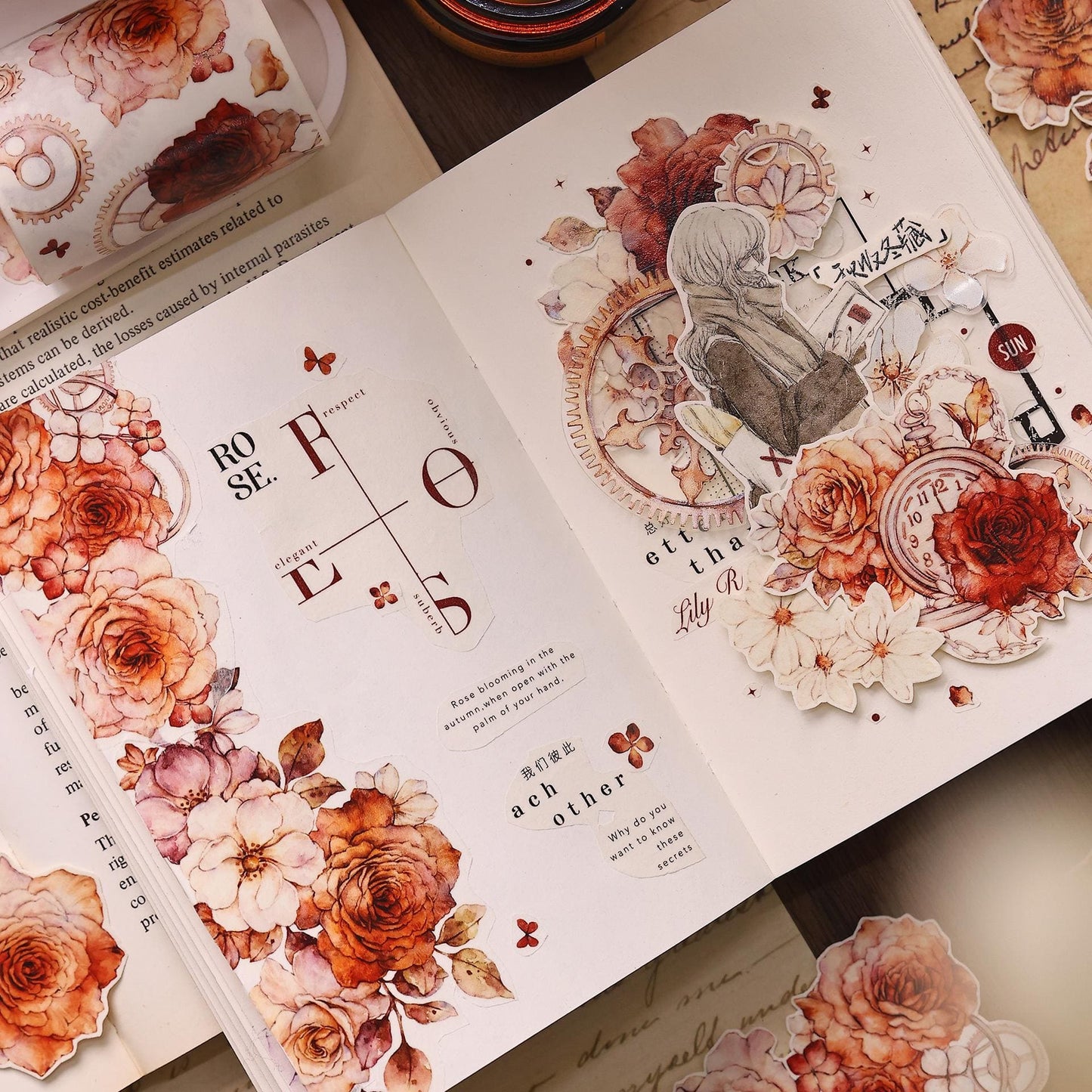 6CM*120CM Red Rose One Cycle Washi/PET Tape