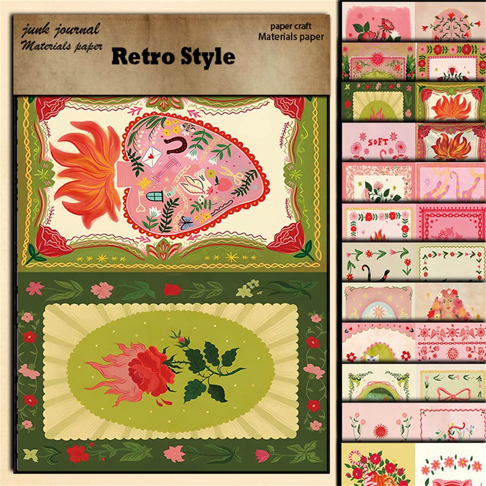 12PCS Vintage Illustration Scrapbook Paper