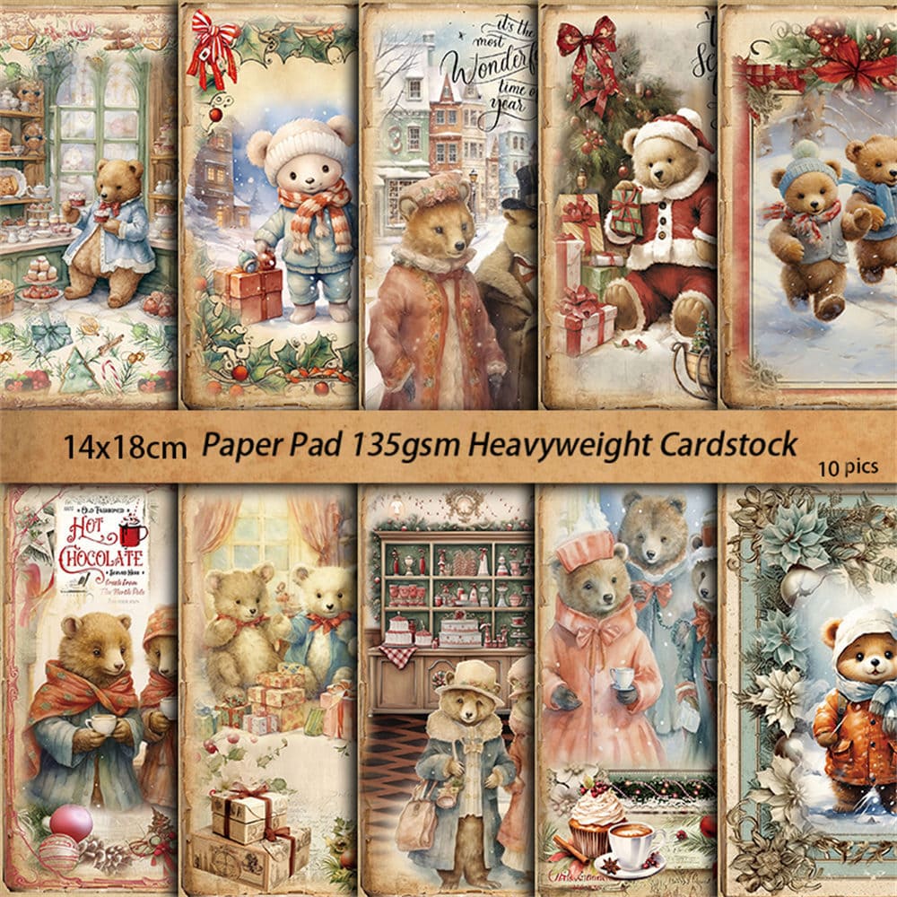 10PCS Vintage Teddy Bear Scrapbook Paper