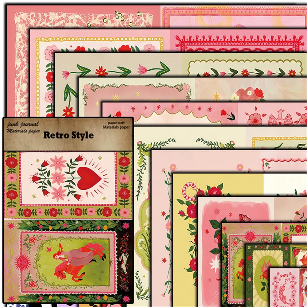 12PCS Vintage Illustration Scrapbook Paper