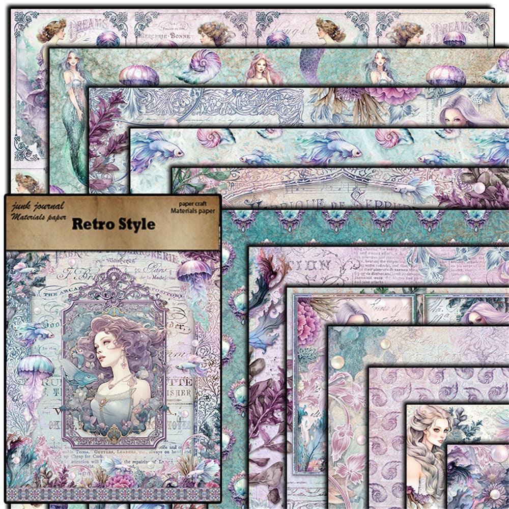 12PCS Mermaid Scrapbook Paper