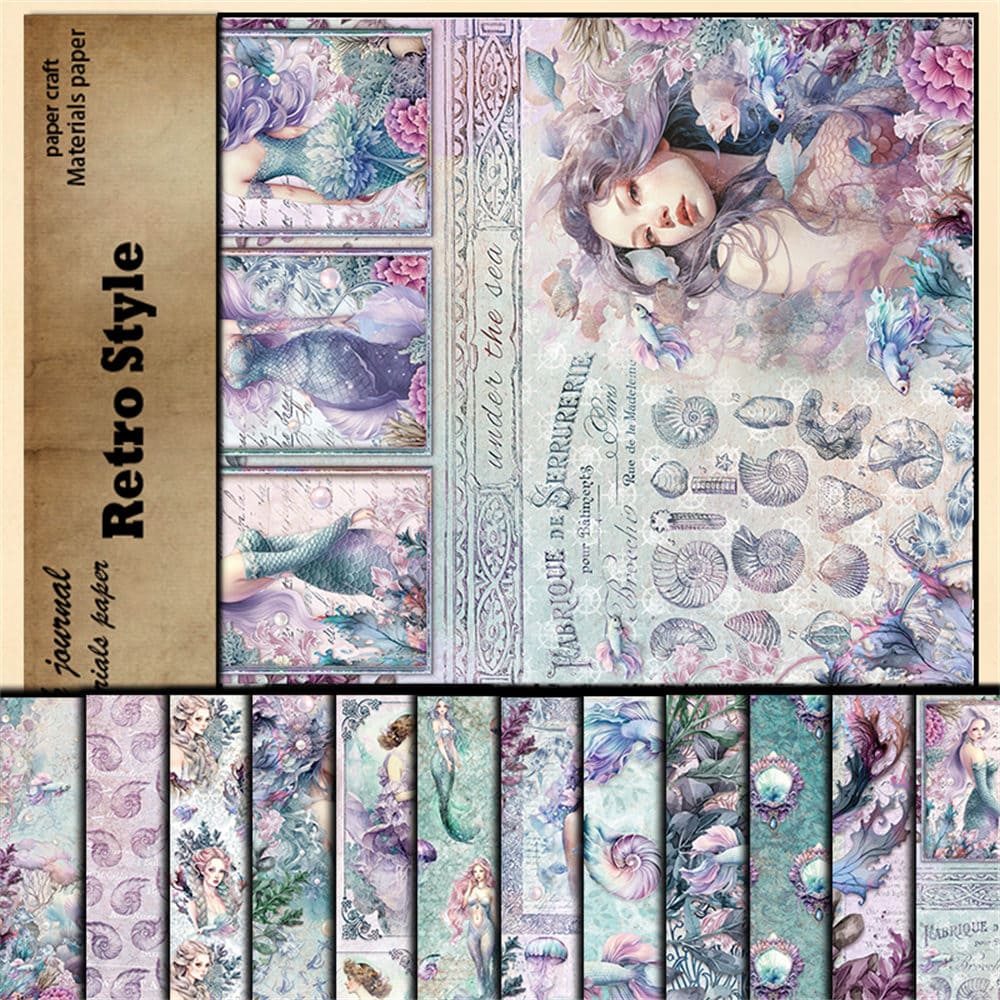 12PCS Mermaid Scrapbook Paper
