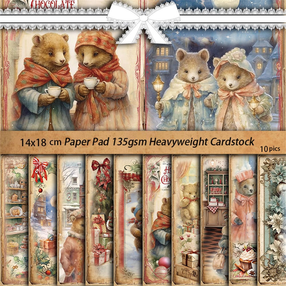 10PCS Vintage Teddy Bear Scrapbook Paper