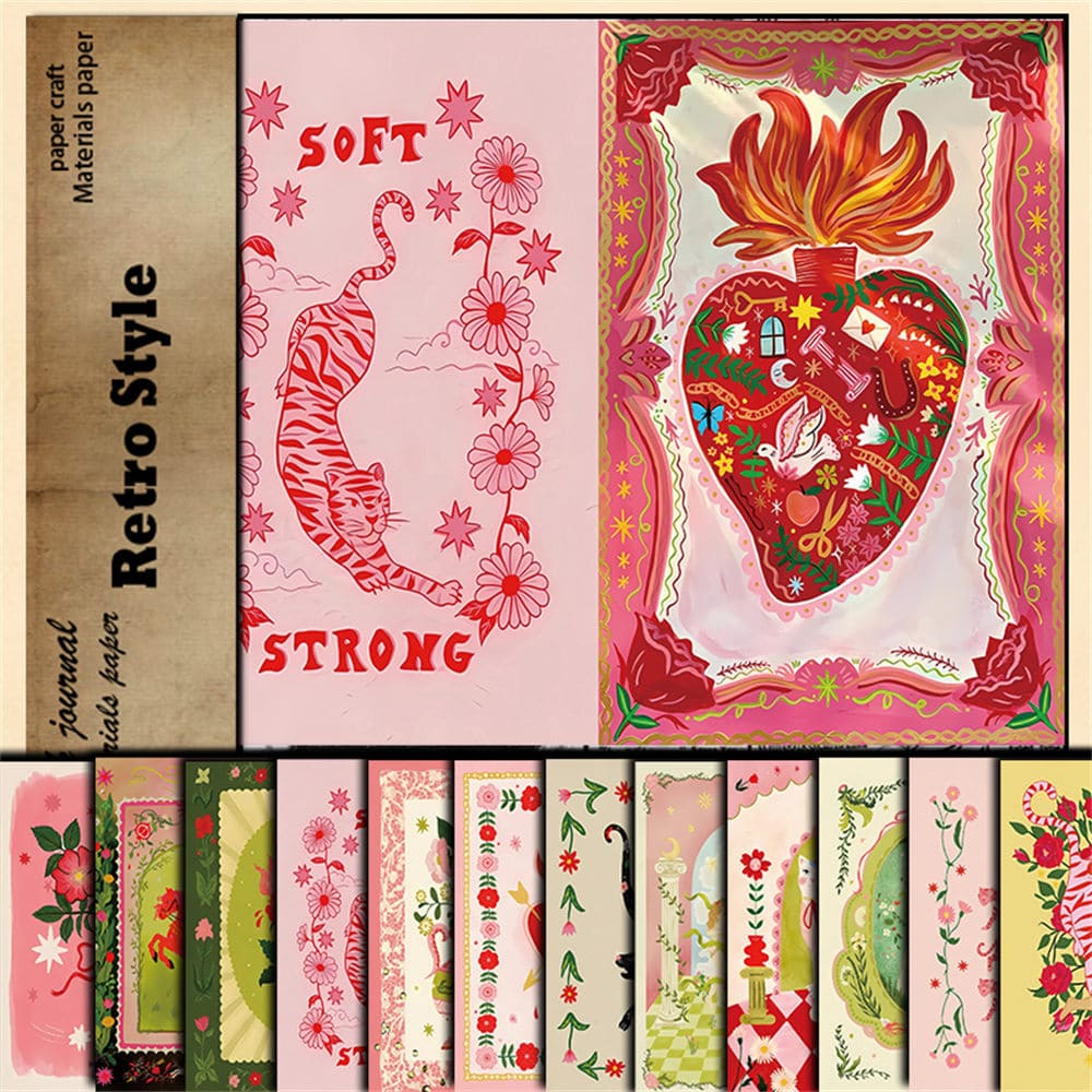 12PCS Vintage Illustration Scrapbook Paper