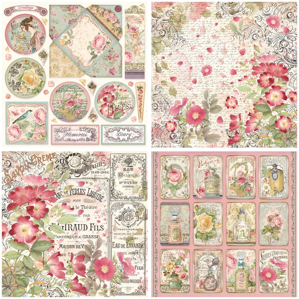 12PCS Rose Perfume Scrapbook Paper
