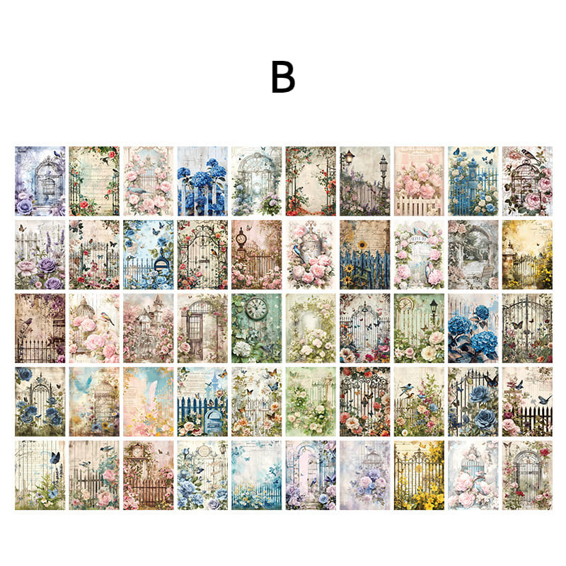 50PCS Floral Scrapbook Paper