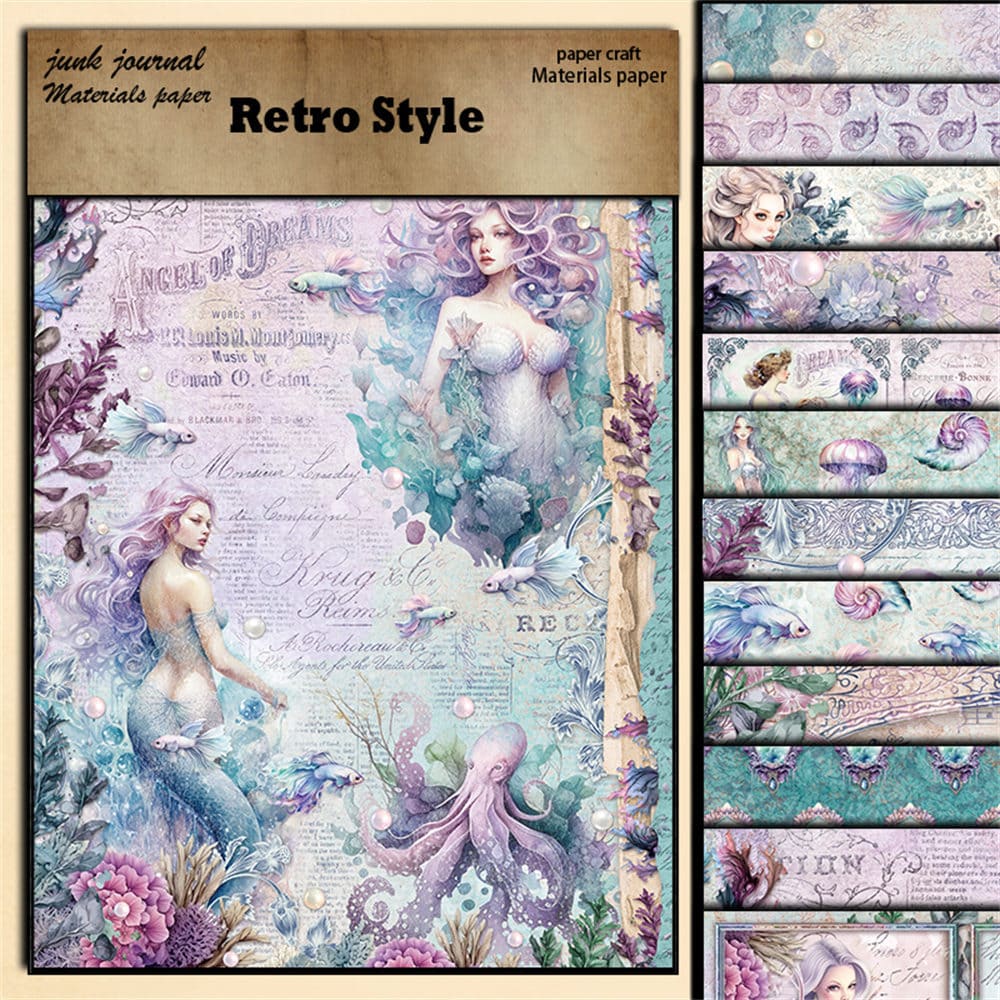 12PCS Mermaid Scrapbook Paper