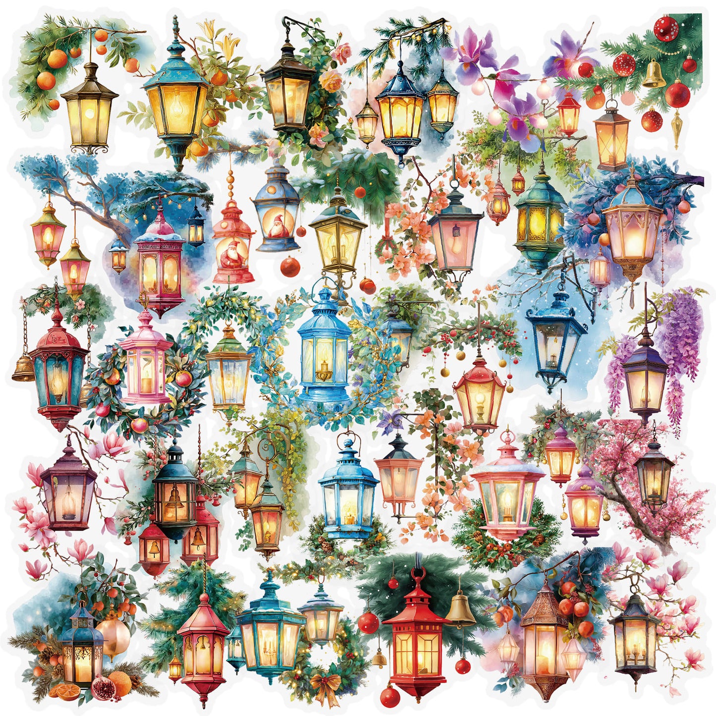 Lantern theme scrapbooking stickers pack flat lay – 56 pieces