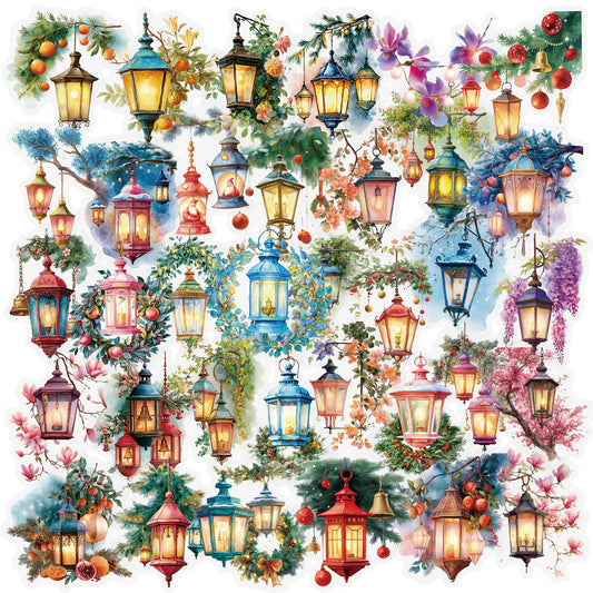 Lantern theme scrapbooking stickers pack flat lay – 56 pieces