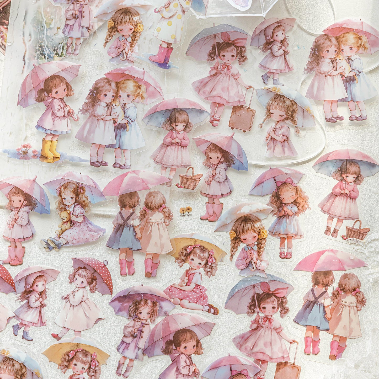 Rainy day theme decorative stickers flat lay aesthetic