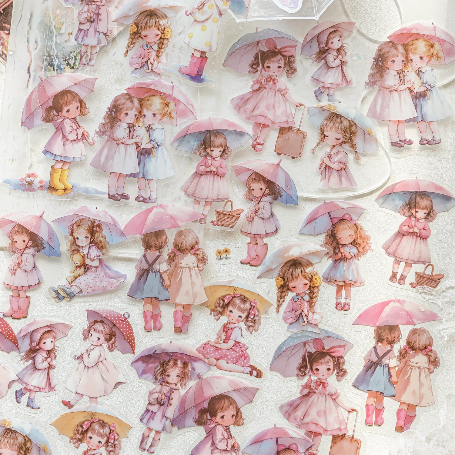 Rainy day theme decorative stickers flat lay aesthetic