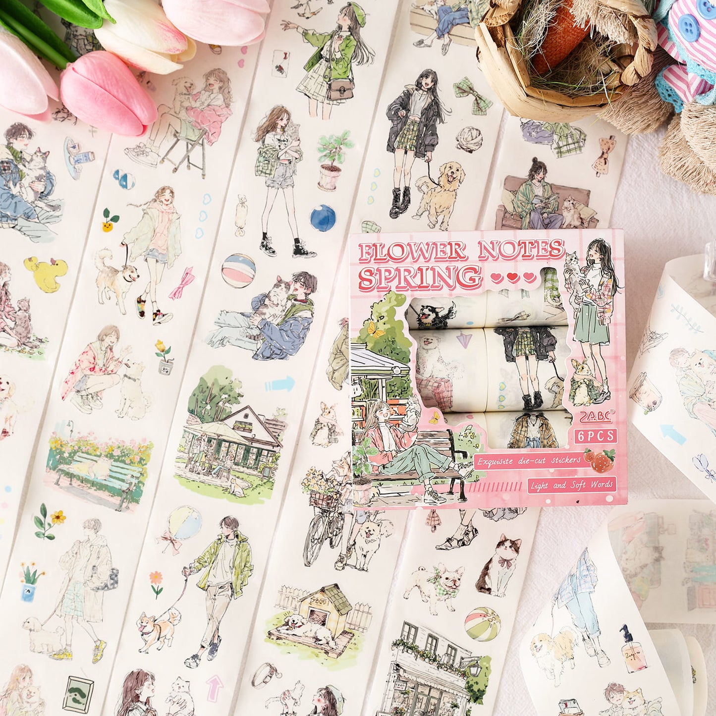 6-Pack Cute Character Die-Cut Washi Tape Set