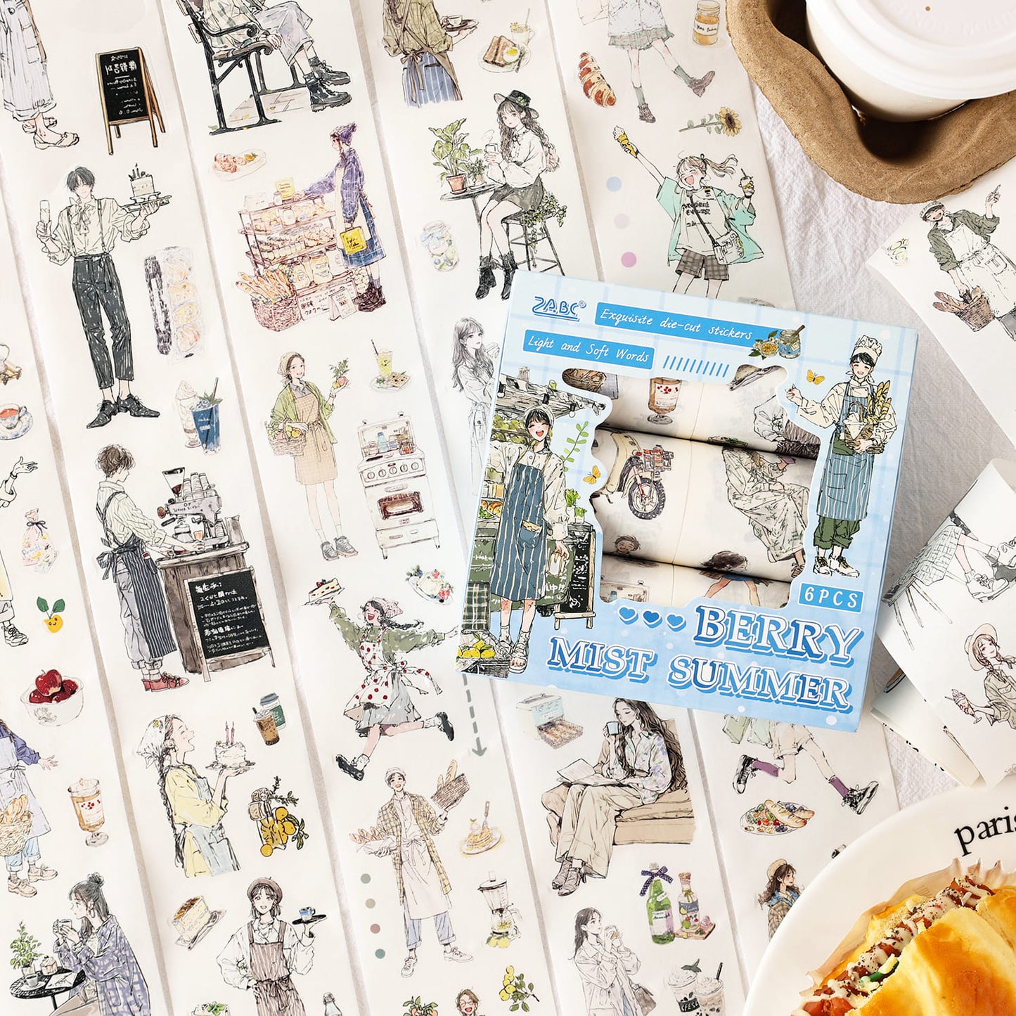 6-Pack Cute Character Die-Cut Washi Tape Set