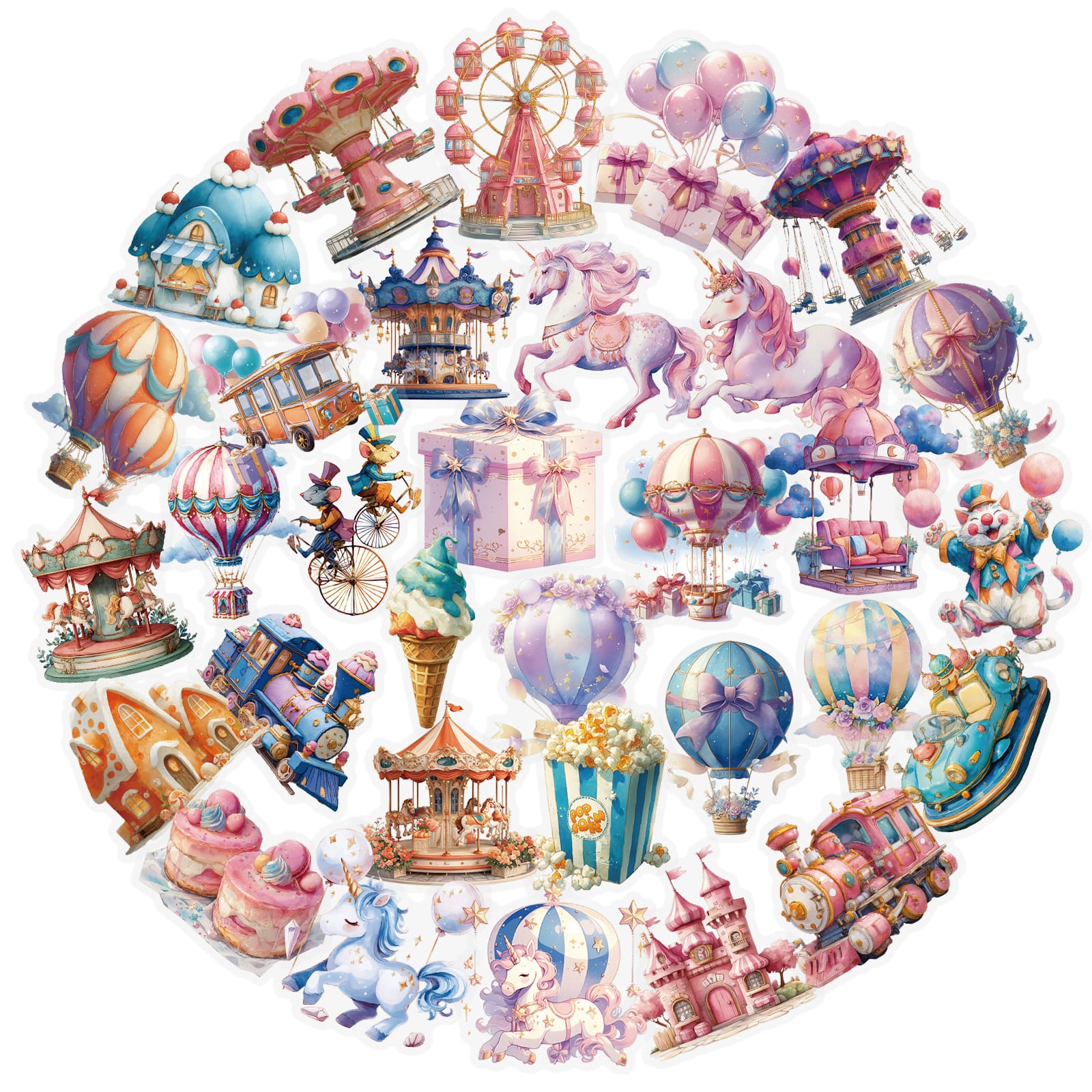 Cute amusement park stickers for scrapbook and planner decoration