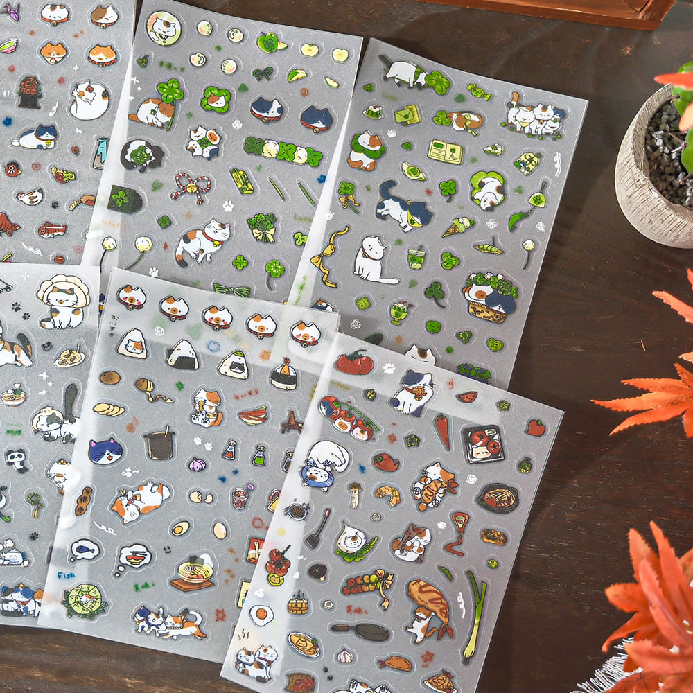 PET cat stickers under natural light reflection