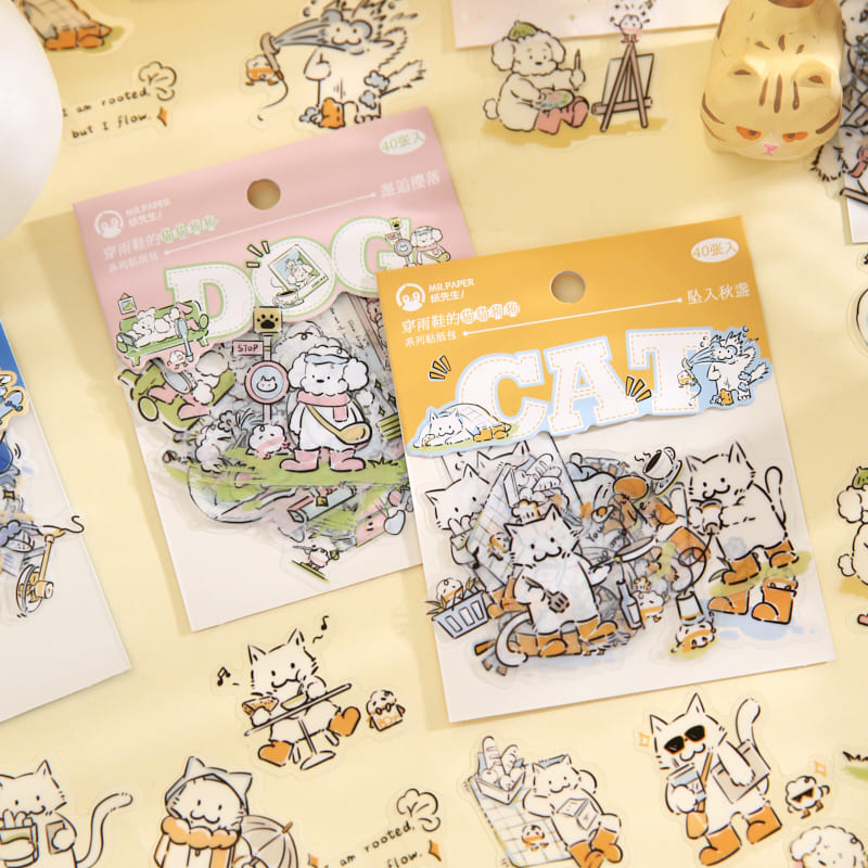 Cats & Dogs in Rain Boots Stickers