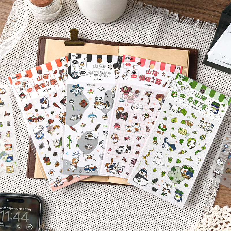 Cute Cat Sticker Pack full set flat lay