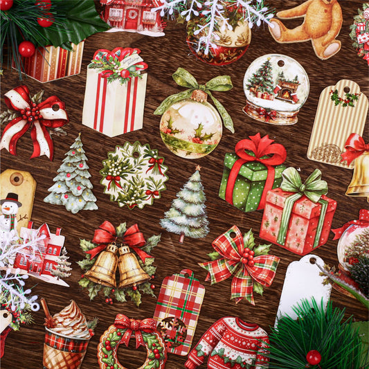 Christmas stickers flat lay for bullet journals, scrapbooks, and phone cases