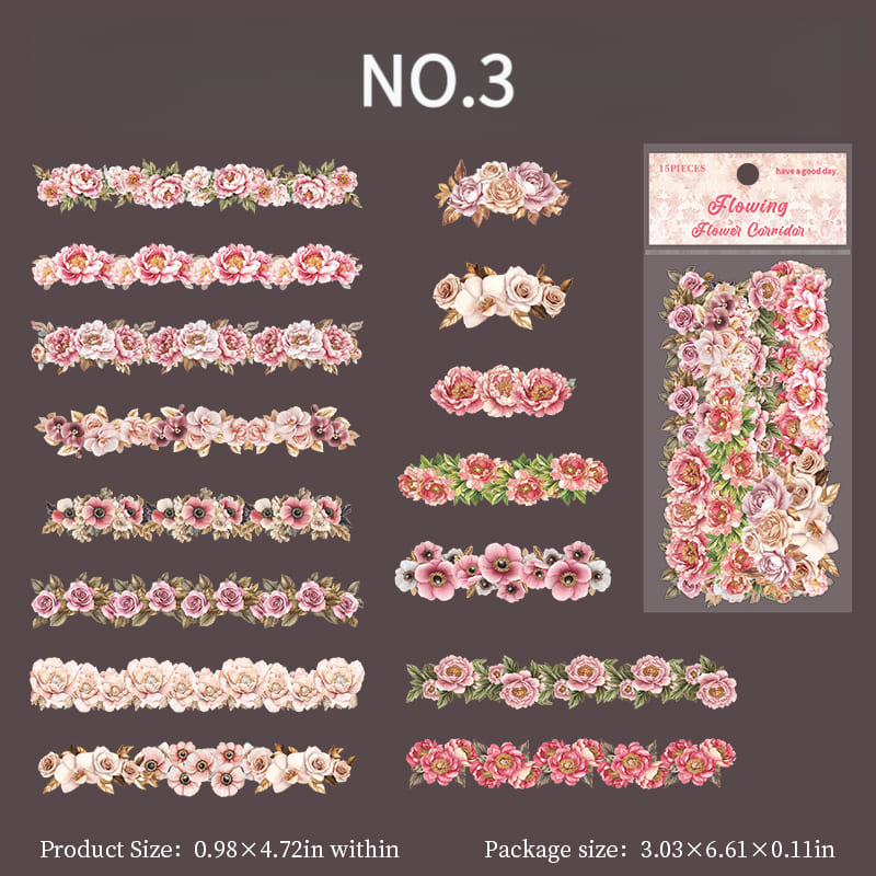 Pink floral long strip planner sticker NO.3 – decorative paper sticker for bullet journals, A6/B5 planners, scrapbooks, and mobile cards