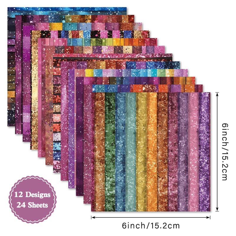 24PCS Multi-Color Glitter Scrapbook Paper