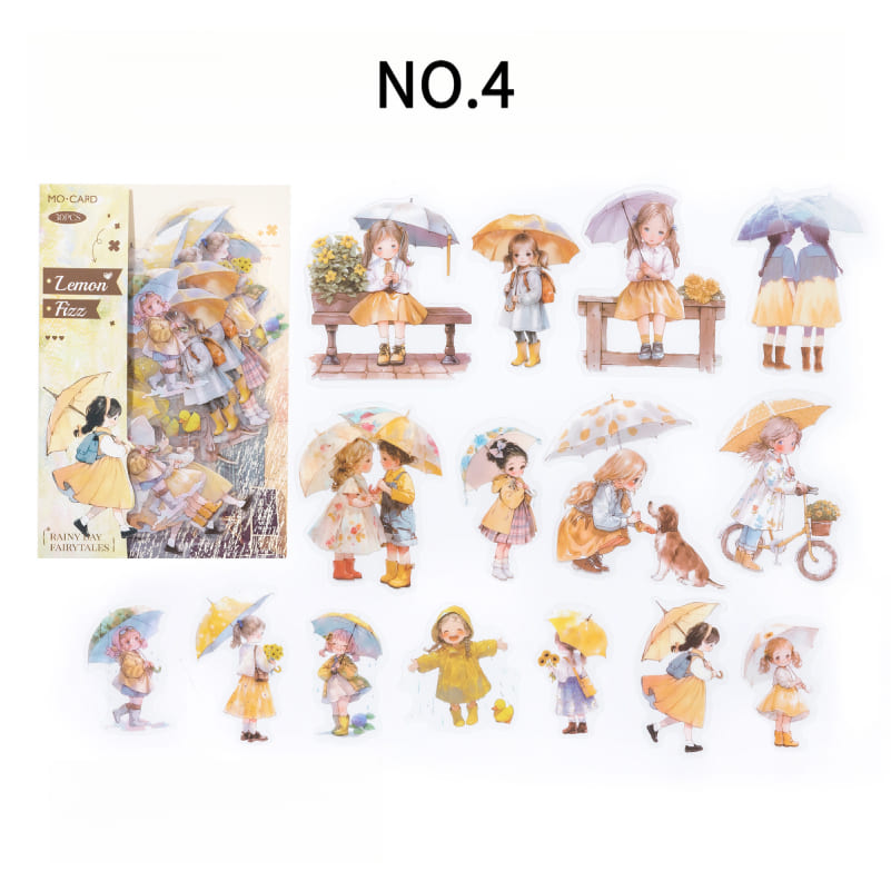 Yellow outfit kid with umbrella sticker