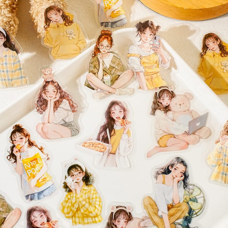 Character theme stickers flat lay display