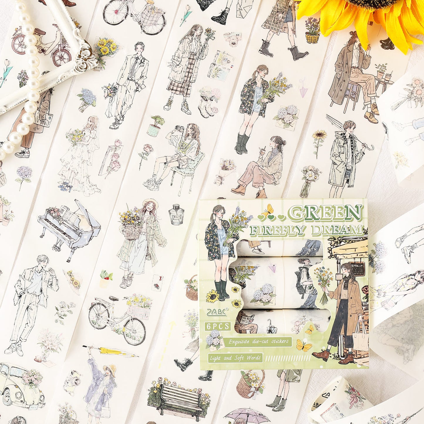 6-Pack Cute Character Die-Cut Washi Tape Set