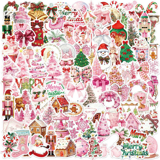 100 Sheets Pink Christmas Sticker Pack